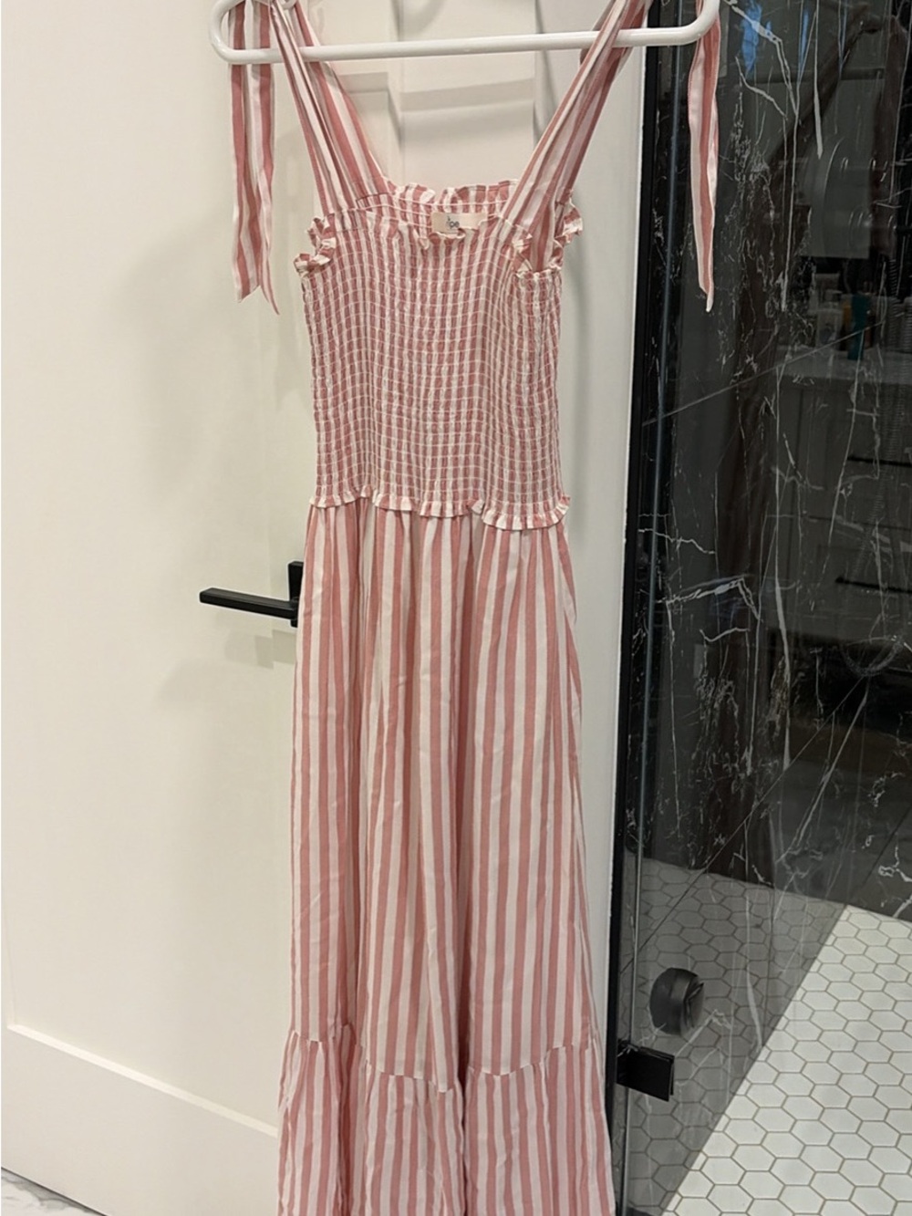Ripe Pink and White Striped Smocked Maxi Dress with Tie Straps